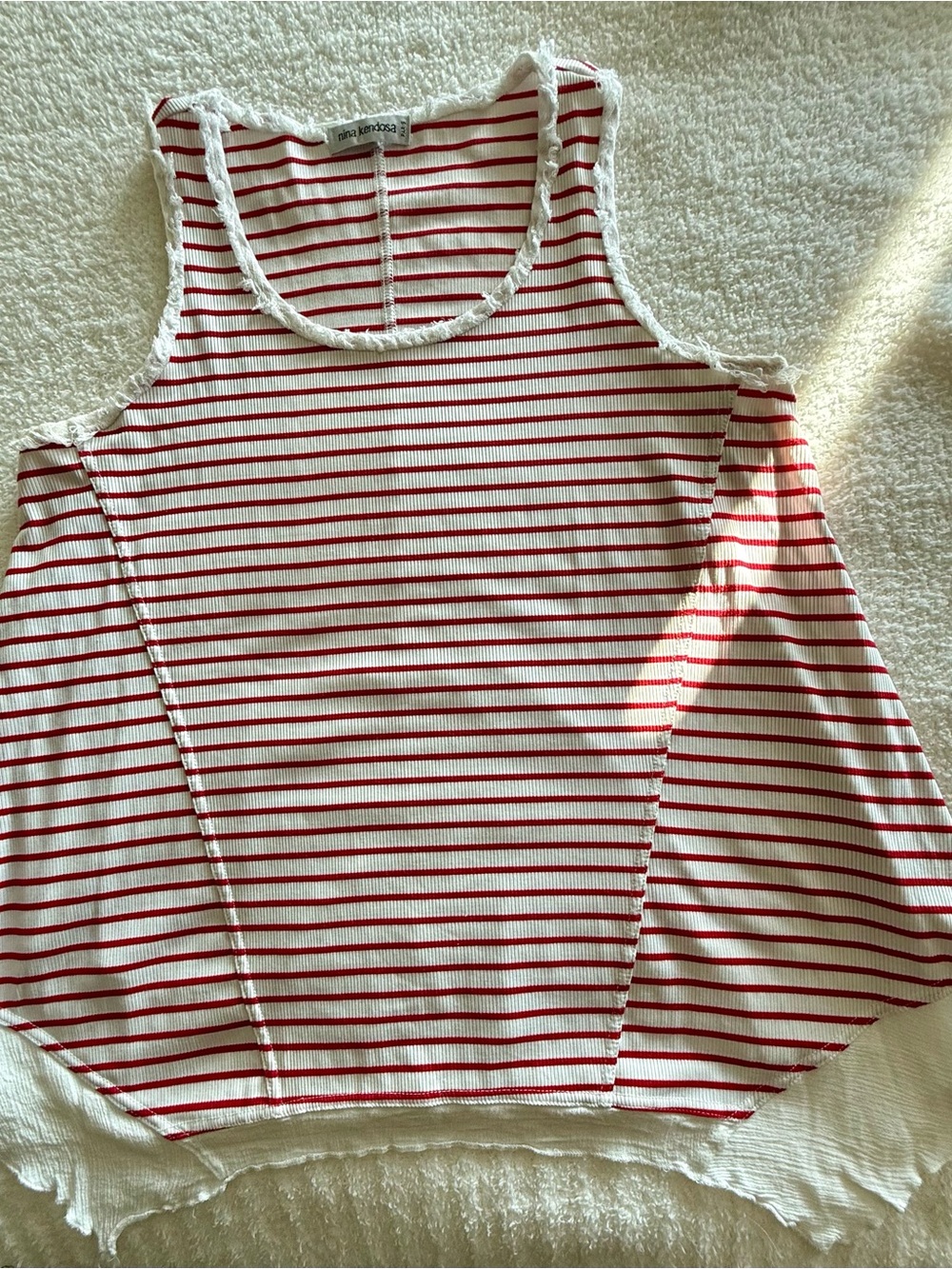 Red & White Striped Ribbed Tank Top